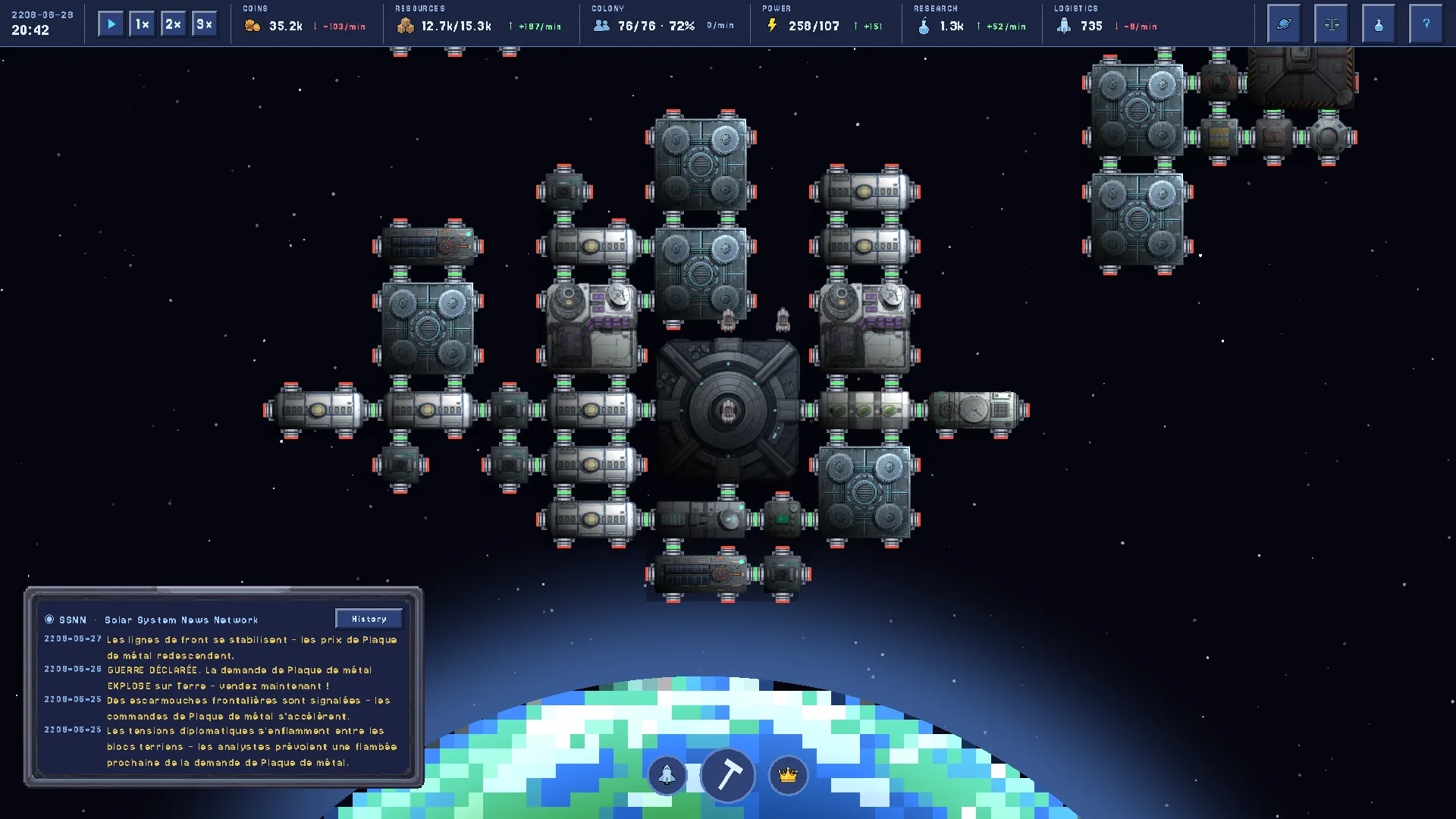 A thriving station of airlock-linked modules against the asteroid belt.