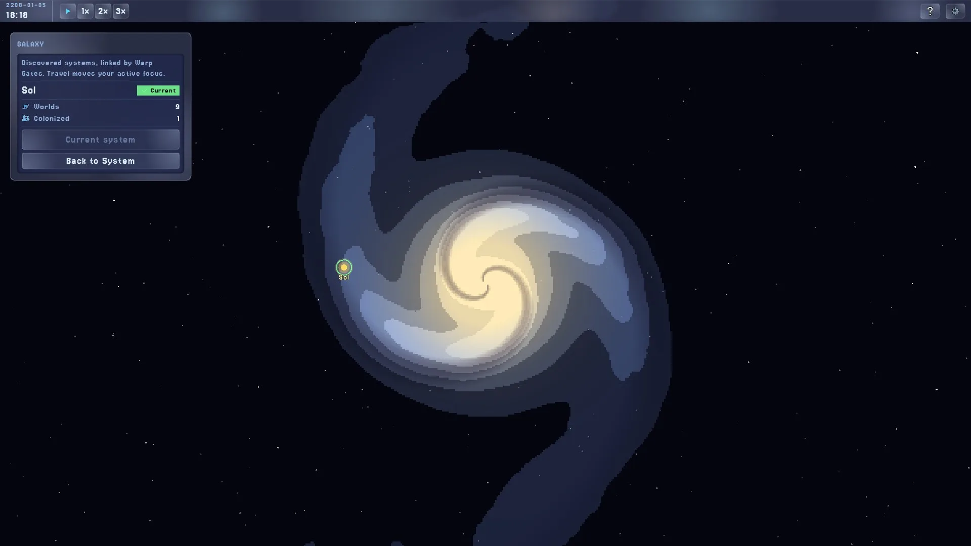 The galaxy map of star systems linked by Warp Gates.